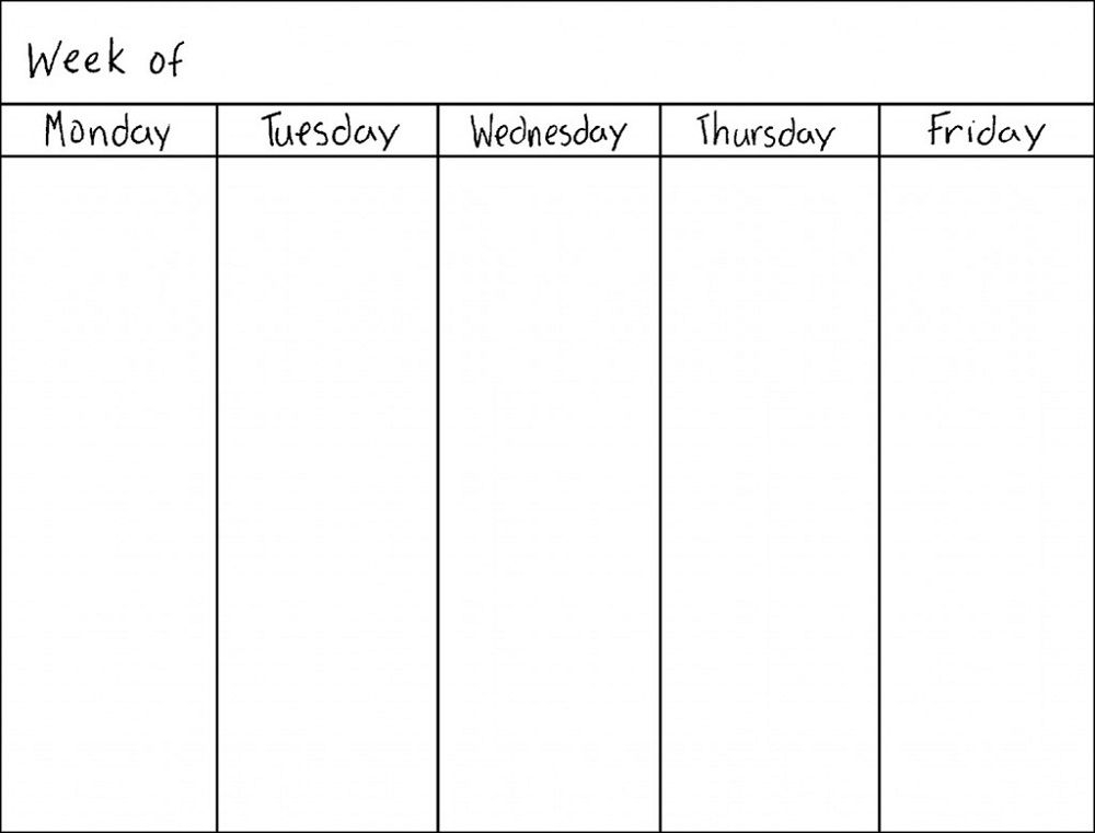 Blank Weekly Calendars Printable | Weekly Calendar with Blank Monday Through Friday Calendar