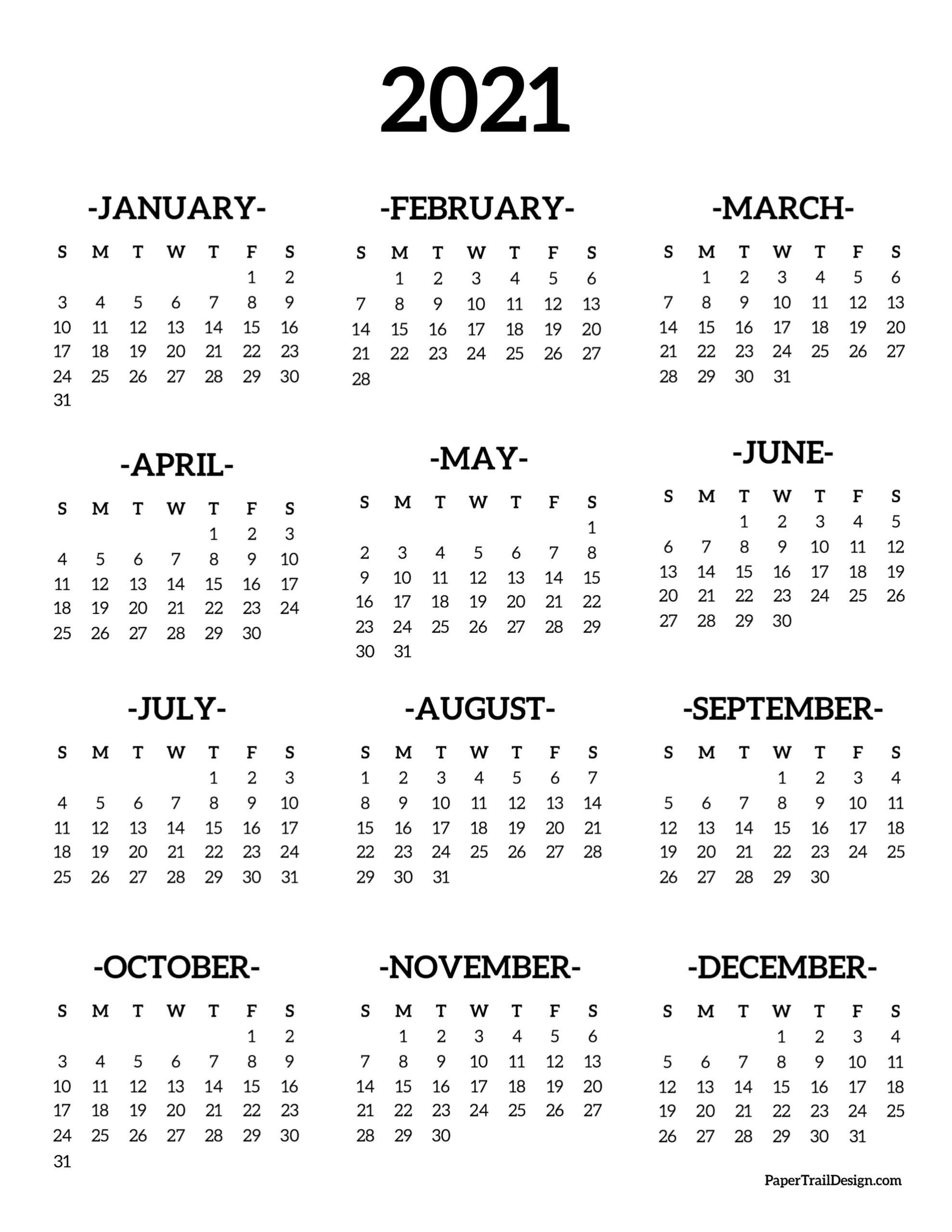 Calendar 2021 Printable One Page | Paper Trail Design pertaining to Free 3 Month Calendar One Page 2021