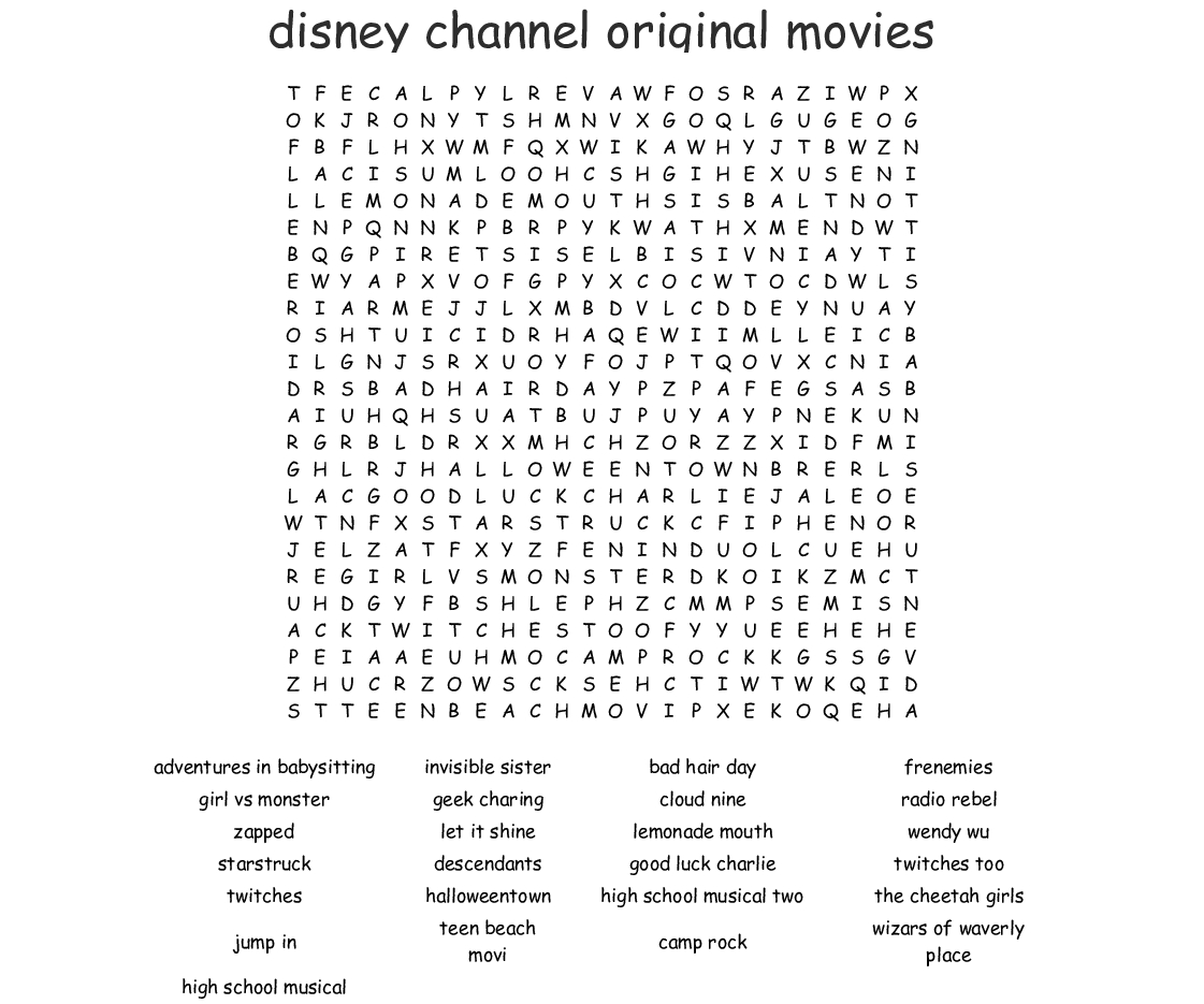 Disney Channel Shows Word Search  Wordmint throughout Disney Movies Word Search