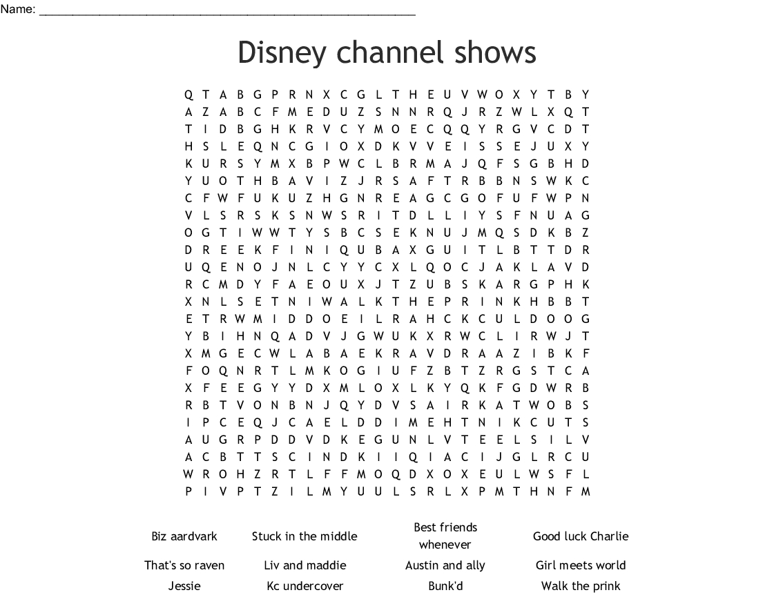 Disney Channel Shows Word Search  Wordmint within Disney World Word Search