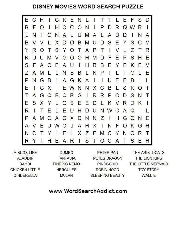 Disney Movies Word Search Puzzle | Disney Activities in Disney Movies Word Search