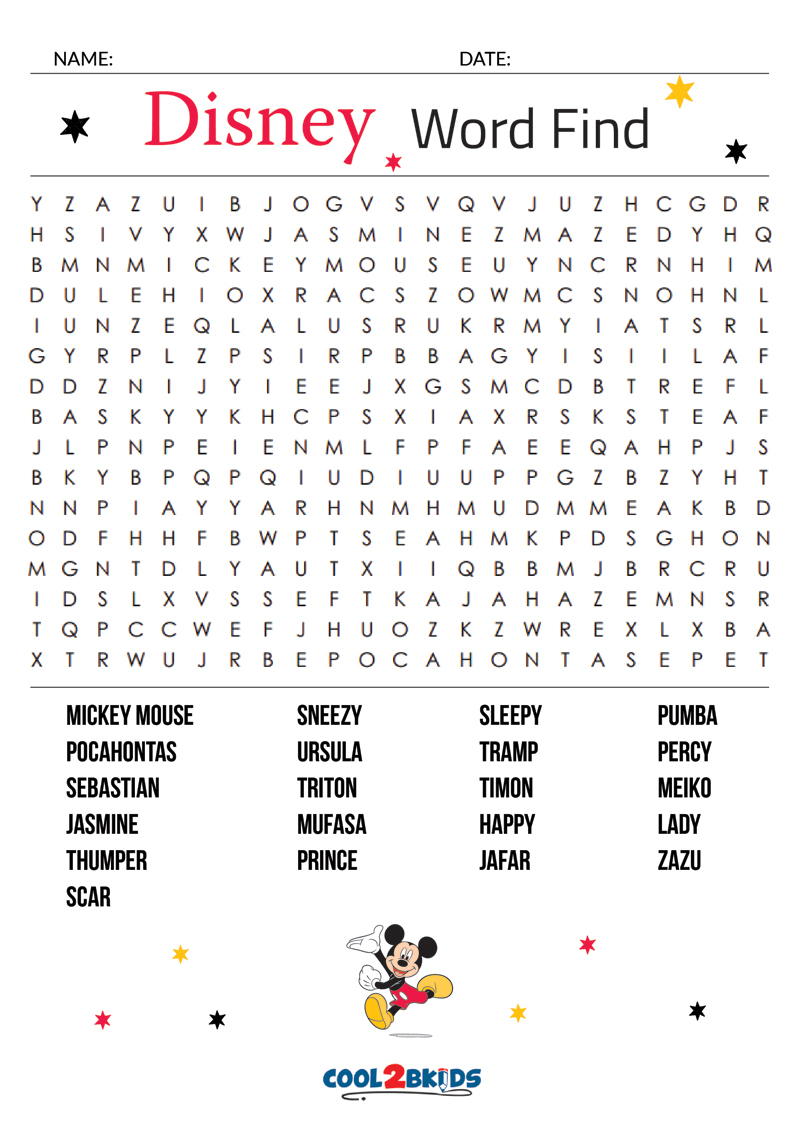 Disney Word Search | Cool2Bkids throughout Disney World Word Search
