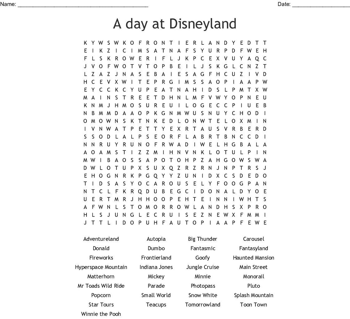 Disney World Word Search  Wordmint inside Disney World Word Search