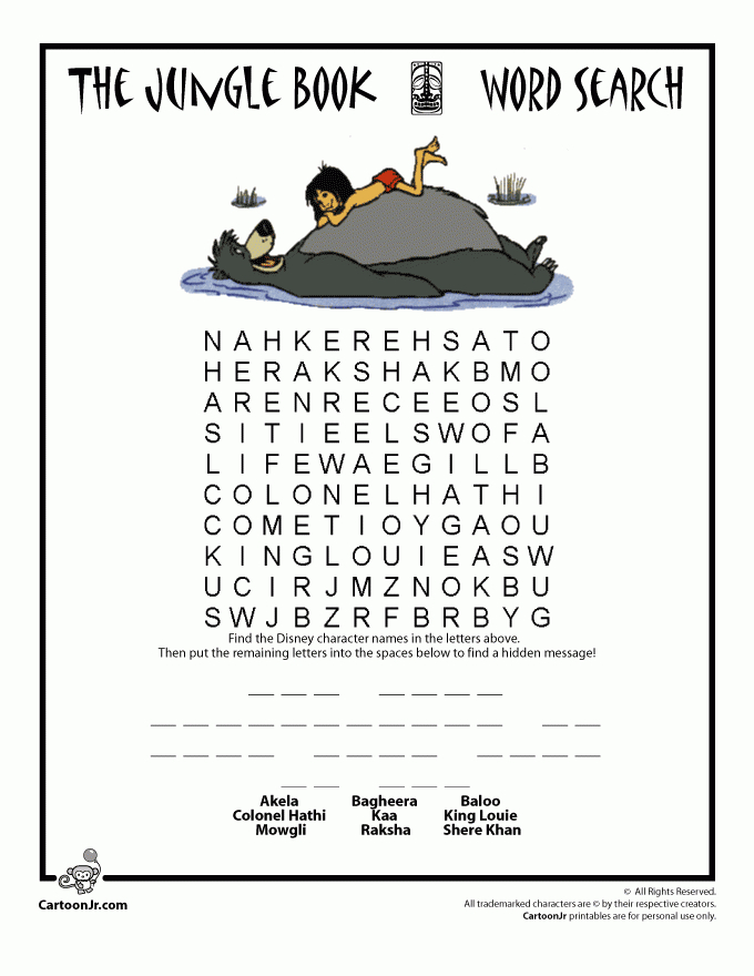 Disney&#039;S Jungle Book Free Printables, Activities, Coloring with regard to Disney Movies Word Search