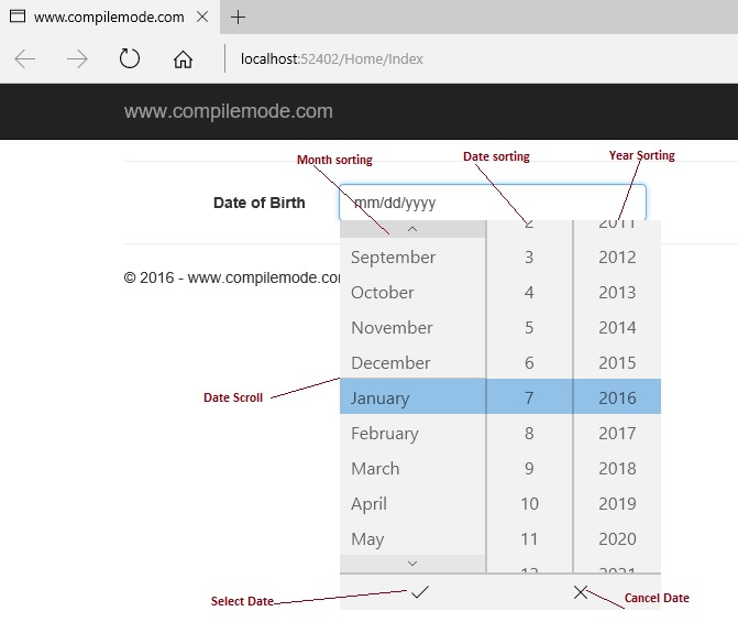 Displaying Calender Control In Asp Mvc Without Jquery And Javascript within Net Mvc Calendar