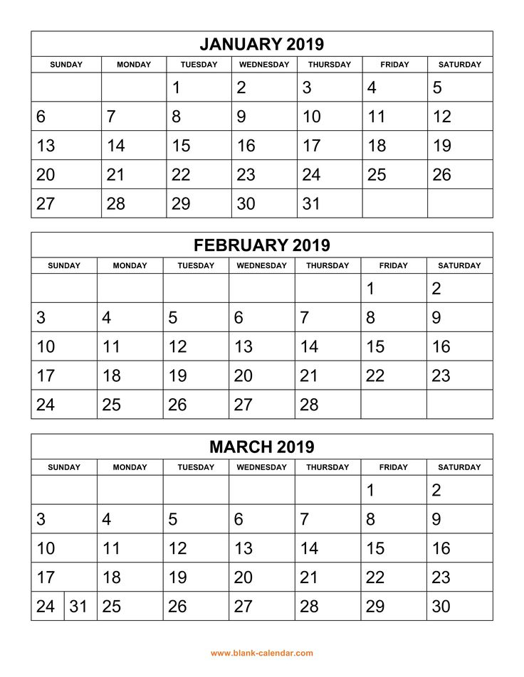 Download Printable Calendar 2019 On 4 Pages, 3 Months Per inside Calendar Template 3 Months Per Page