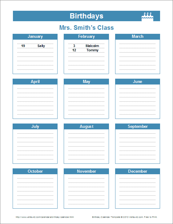 Download The Printable Birthday Reminder Calendar From with Birthday Calendar Template Excel
