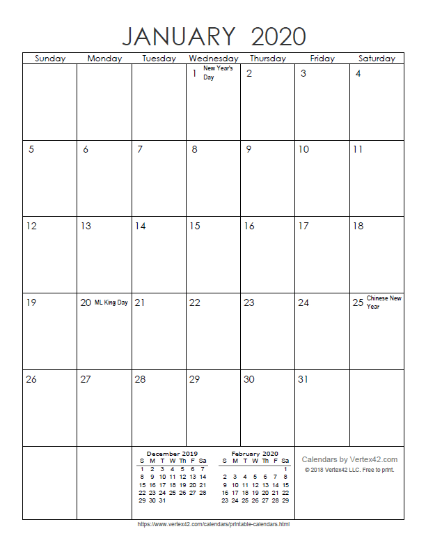 Download The Printable Monthly 2020 Calendar | Free in Vertex Free Calendar