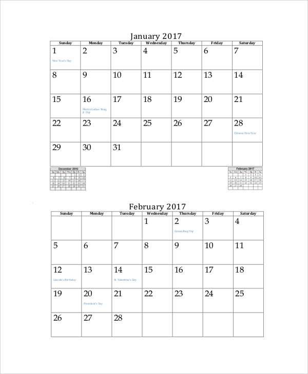 Free 13+ Printable Monthly Calendar Samples In Pdf | Ms in Multi Month Calendar Template