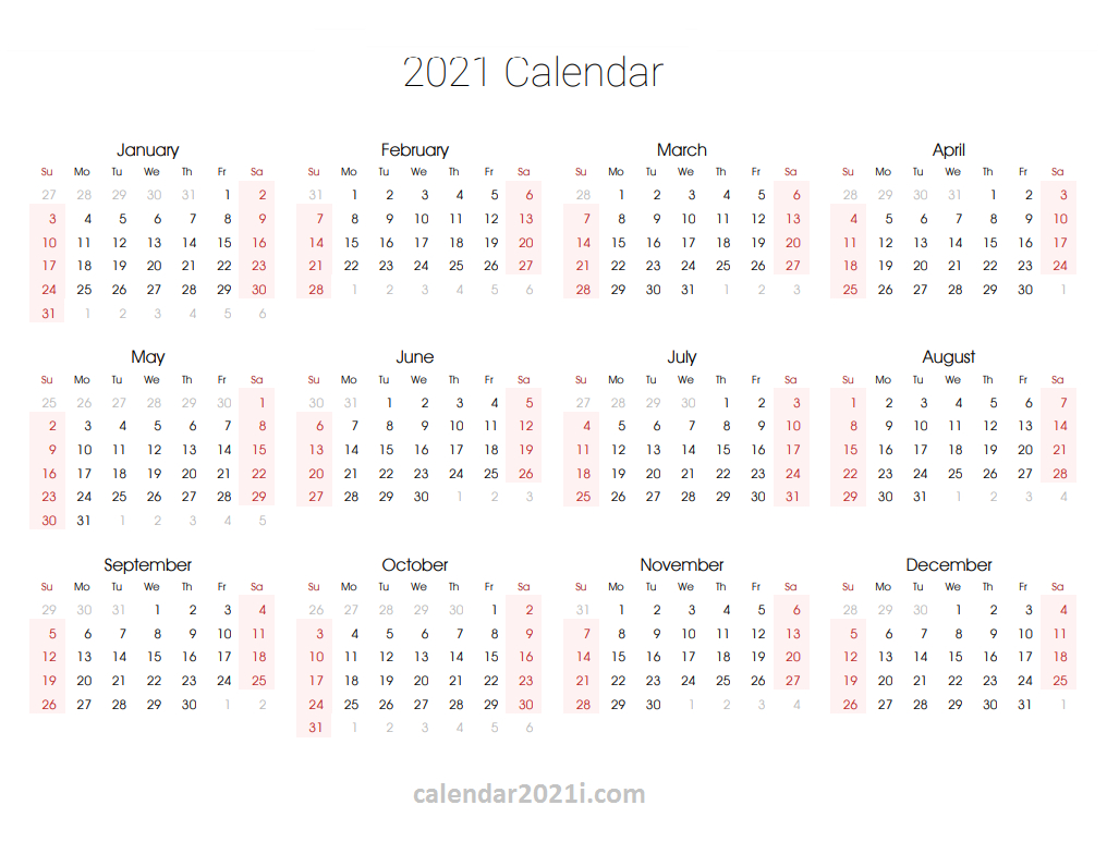 Free 2021 Yearly Calender Template  12 Month Colorful with Desktop Calendars 2021 Free Printable