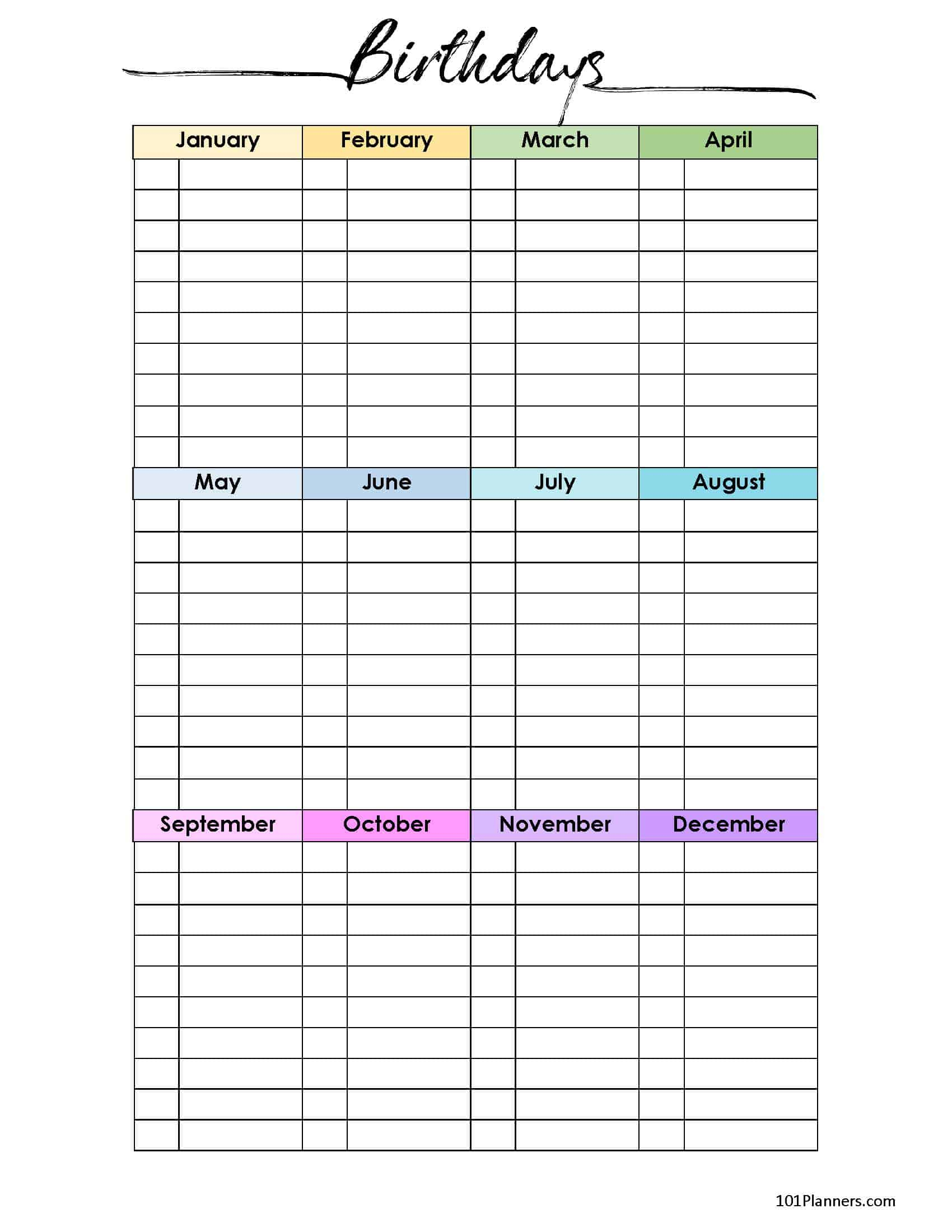 Free Birthday Calendar Template | Printable &amp; Customizable with Birthday Calendar Template Excel