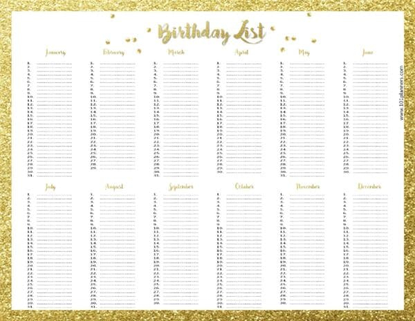 Free Birthday List Template | Customize Then Print regarding Birthday Calendar Template Excel