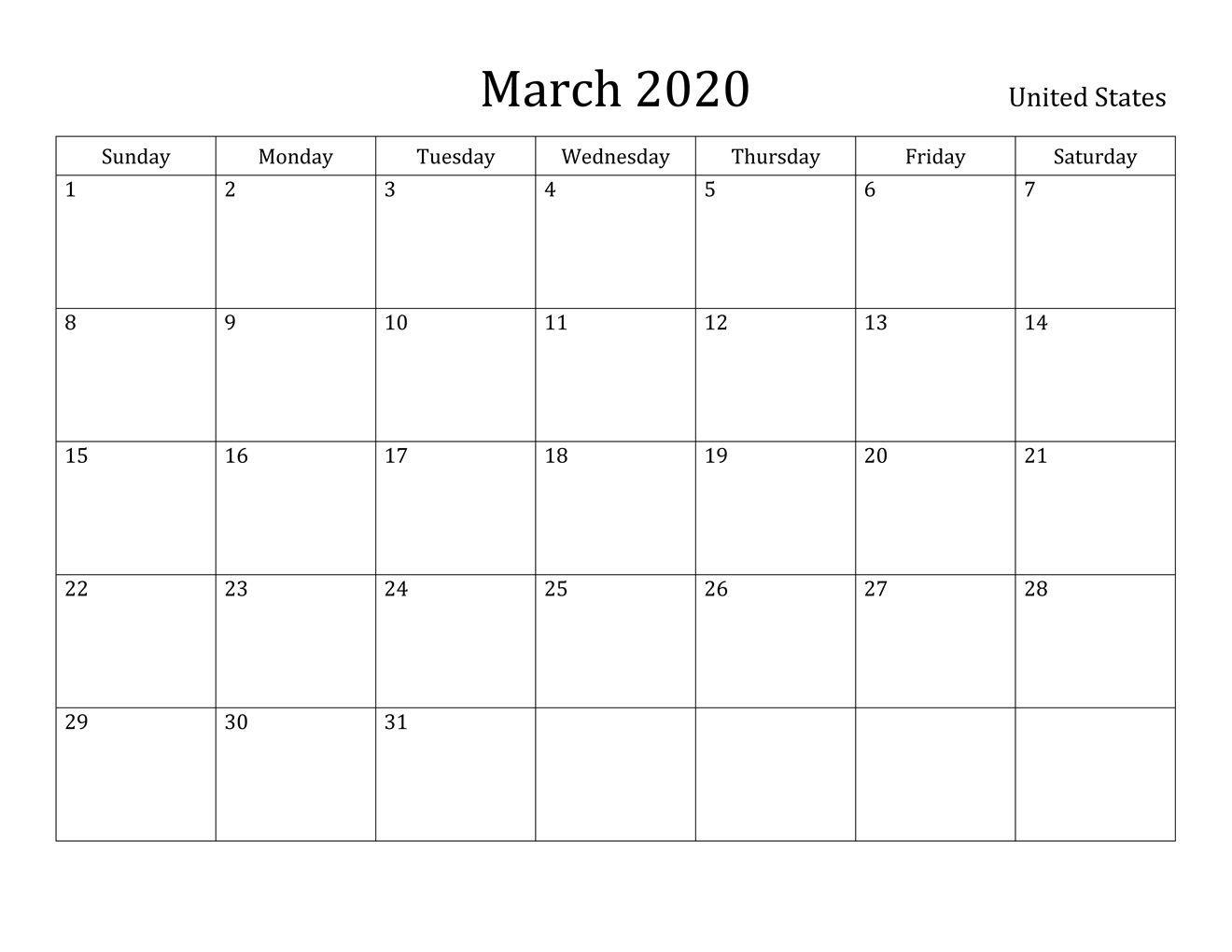 Free March 2020 Printable Calendar  Blank Templates  In with regard to Full Page Blank Calendar