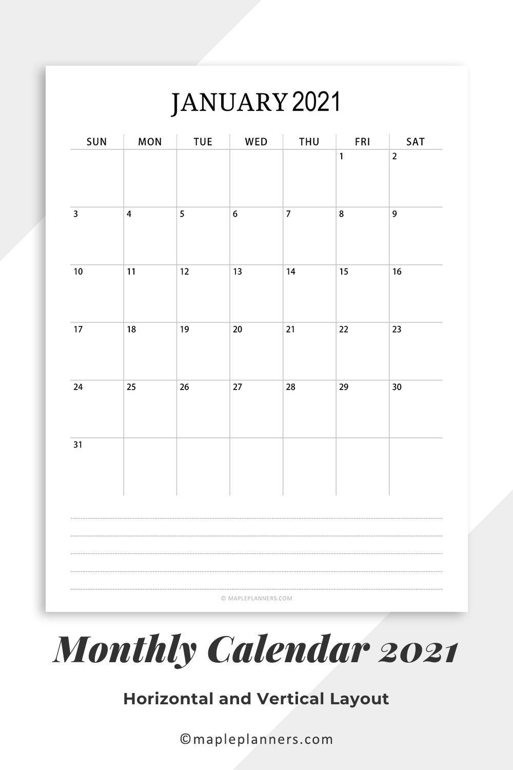 Free Printable 2021 Monthly Calendar Pdf Template In 2020 for 8X11 Calendar Printable