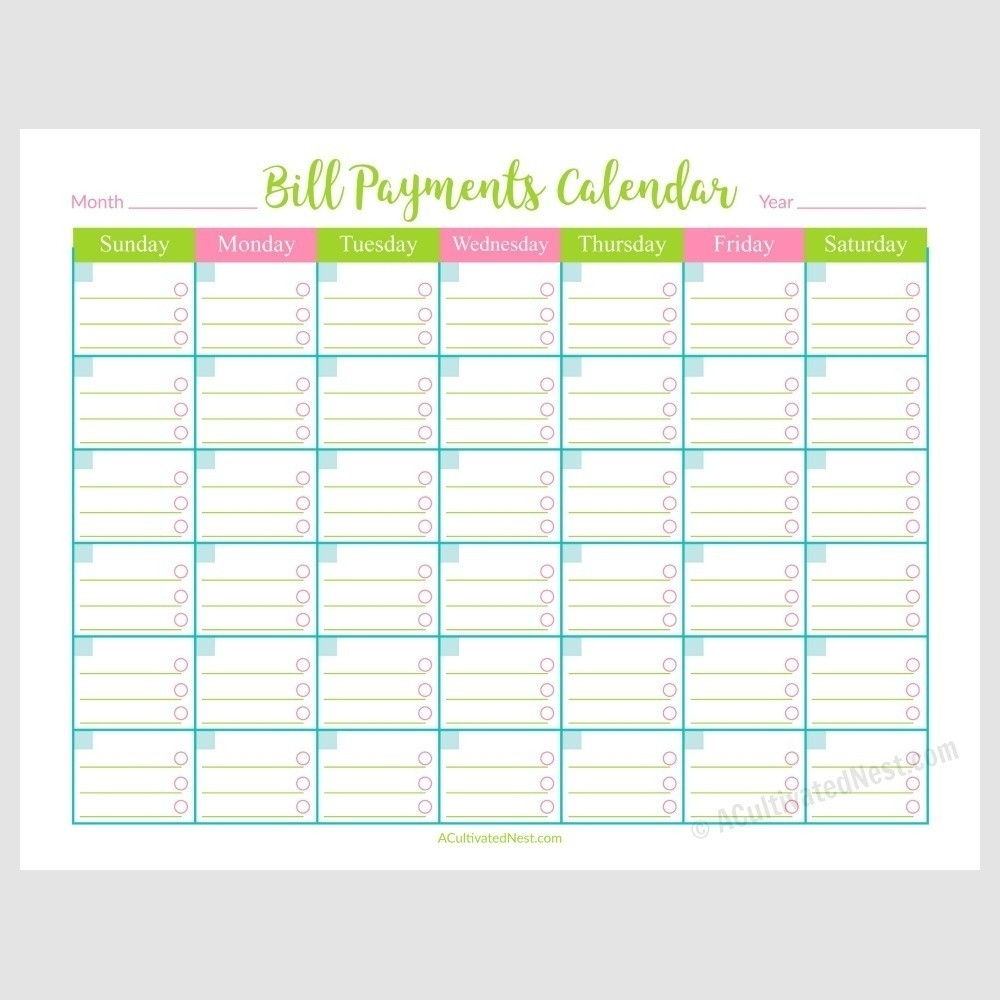 Free Printable Monthly Bill Chart | Calendar Template pertaining to Printable Calendar For Bills