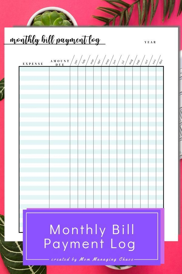 Free Printable Monthly Bill Payment Log | A Bills To Pay for Bill Payment Chart