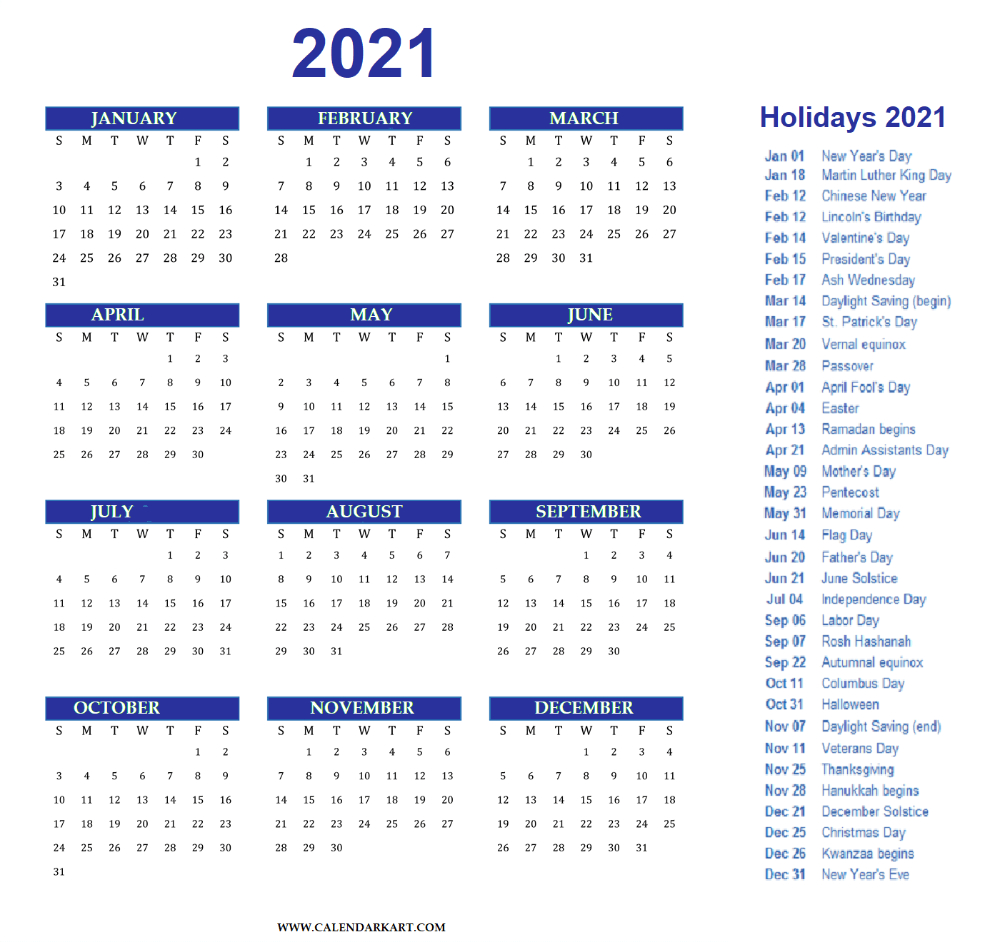 Free Printable Year At A Glance Calendar 2021 intended for Year At A Glance Calendar Template