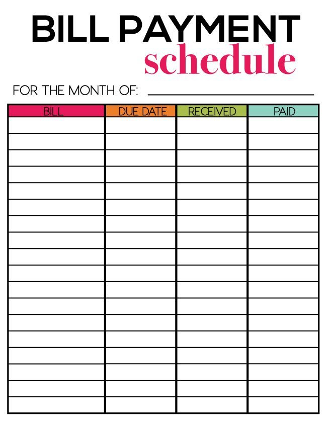 Free Printables For Newsletter Subscribers  Thirty in Bill Payment Chart