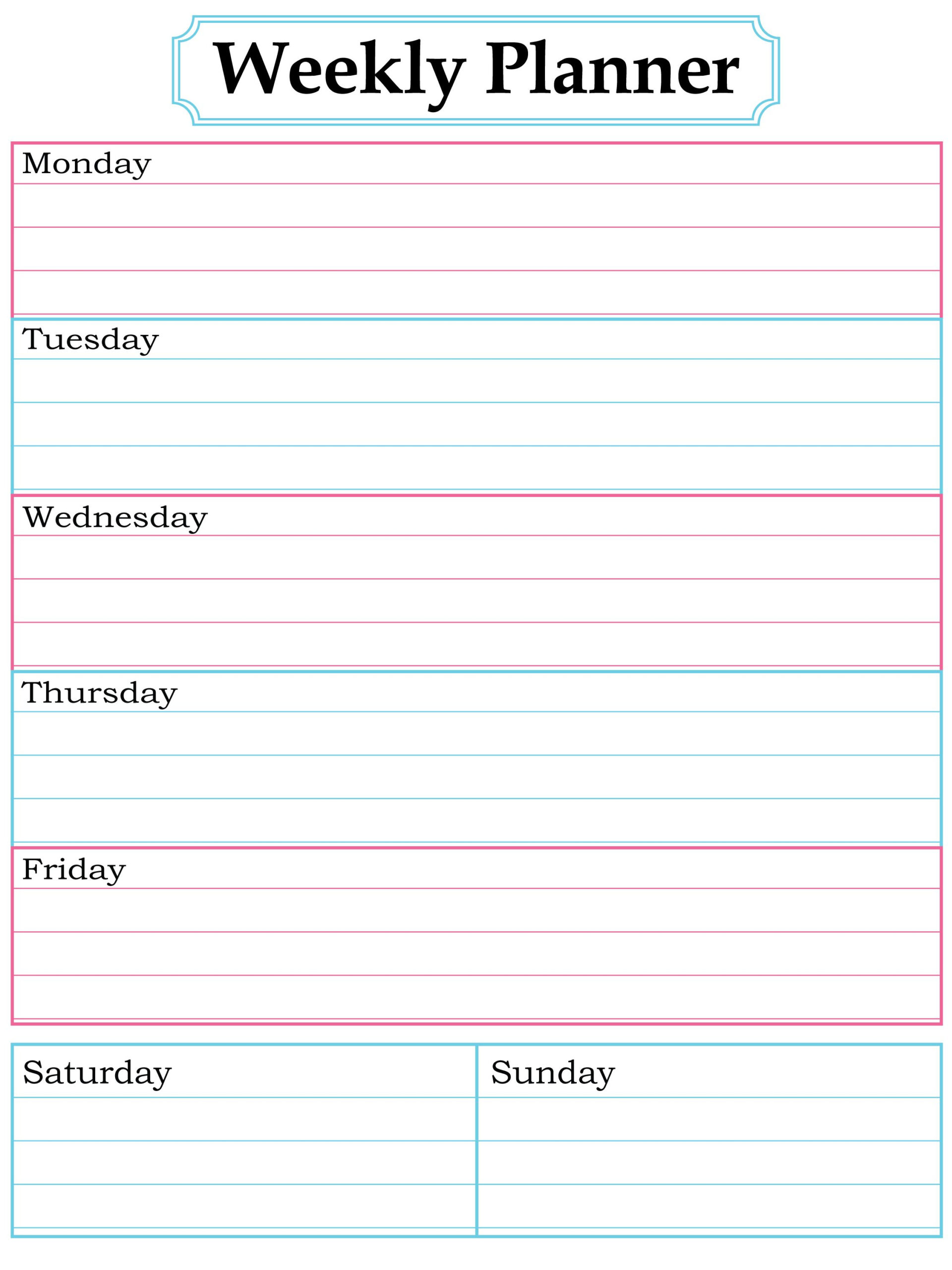 Free Weekly Planner | Weekly Planner Free, Free Printable with 7 Day Planner Template