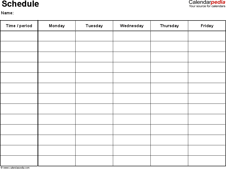 Free Weekly Schedule Templates For Excel  18 Templates | Homeschool Schedule Template, School throughout 5 Day Blank Calendar