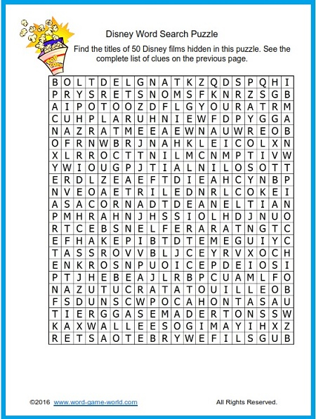 Fun Disney Word Search for Disney World Word Search