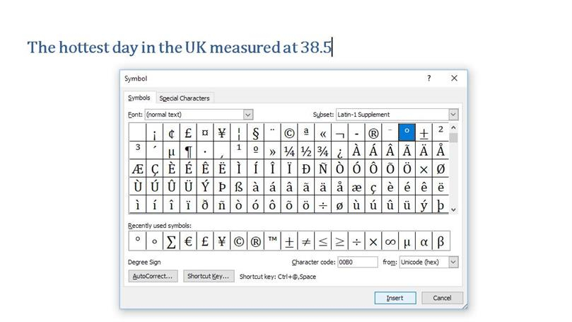 How To Make Degree Symbol On Keyboard? in Wingdings Calendar Symbol