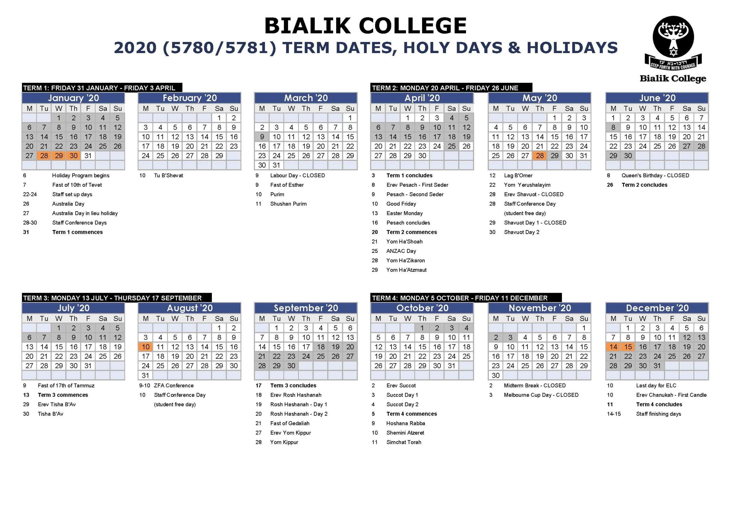 Impressive 2020 School Calendar Vic • Printable Blank regarding Ocsb School Year Calendar