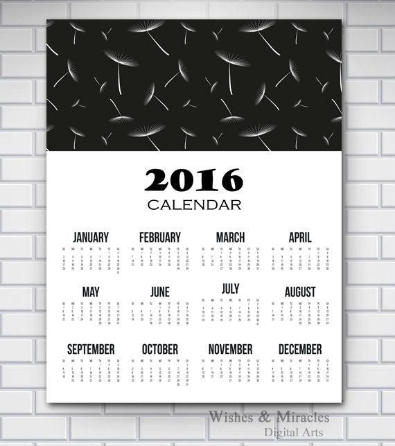 Items Similar To 2016 Printable Calendar, 2016 Dandelion in 8X11 Calendar Printable
