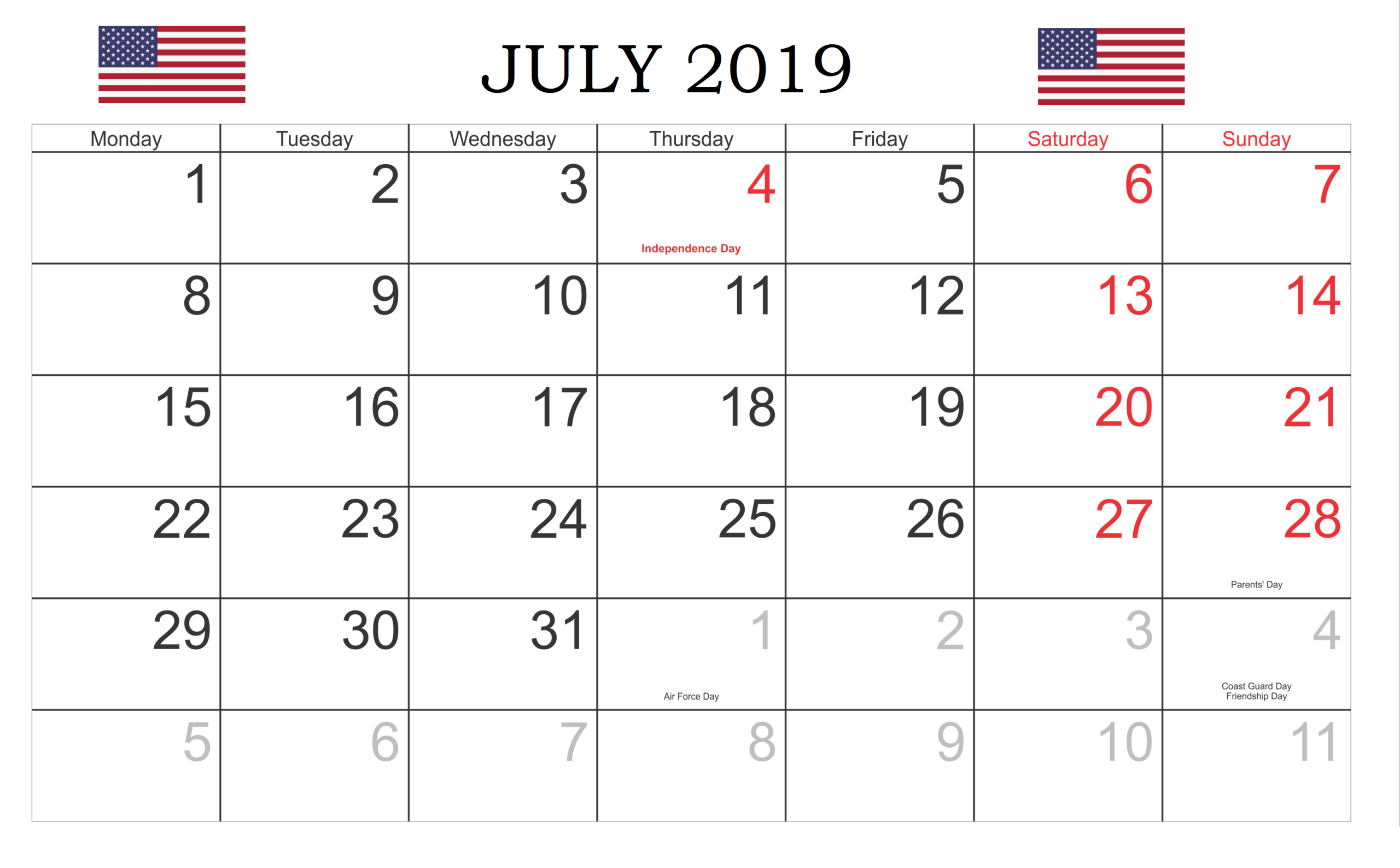 July 2019 Usa Holidays Calendar  Local And Federal regarding Federal Holidays 2025