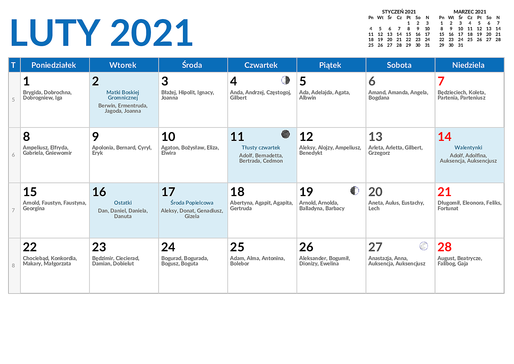 Kalendarz Luty 2021  Kalendarz Lutego regarding Kalendarz Roczny 2021 2021