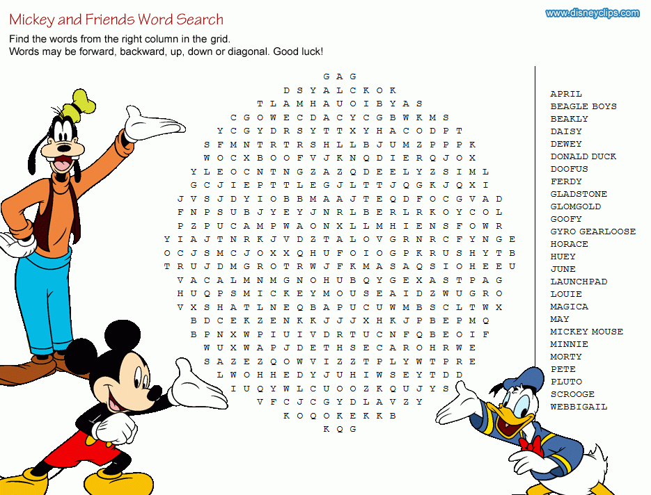 Mickey Mouse And Friends | Disney Word, Disney Word Search in Disney World Word Search
