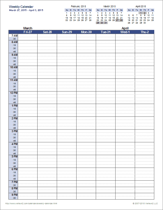 Microsoft Excel Templates: Printable Weekly Calendar Excel Template in Calendar In Excel Template
