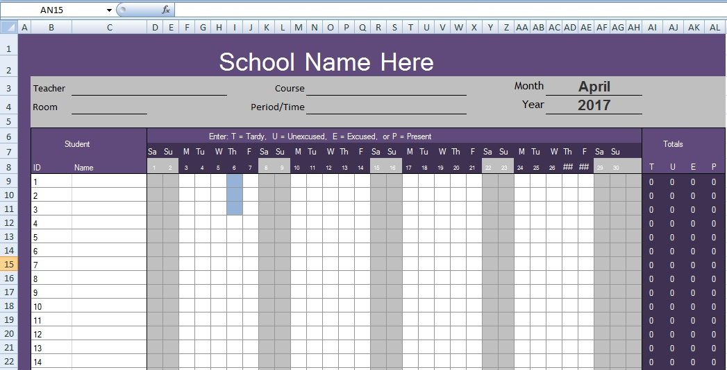 Monthly Attendance Spreadsheet Template Excel Format for Excel Monthly Tracker Template