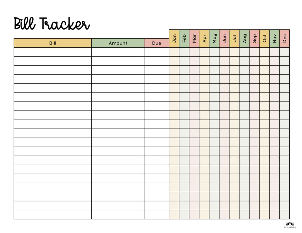 Monthly Bill Organizers  18 Free Printables | Printabulls with Printable Bill Organizer Sheet