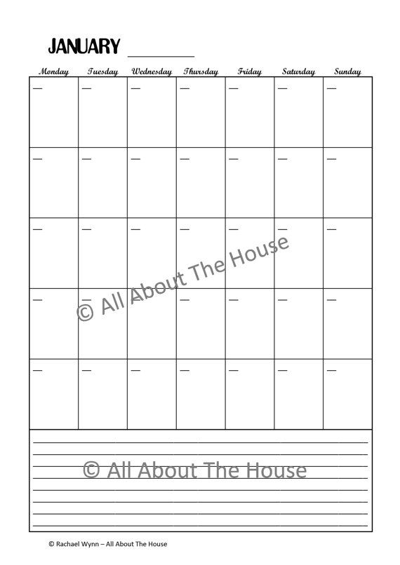 Monthly Perpetual Calendar With Notes  Printable Calendar intended for Perpetual Monthly Calendar