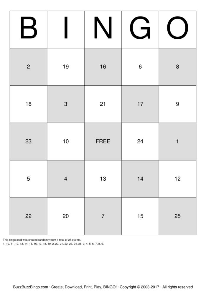 Numbers 131 Bingo Cards To Download, Print And Customize! for Printable Numbers 1-31