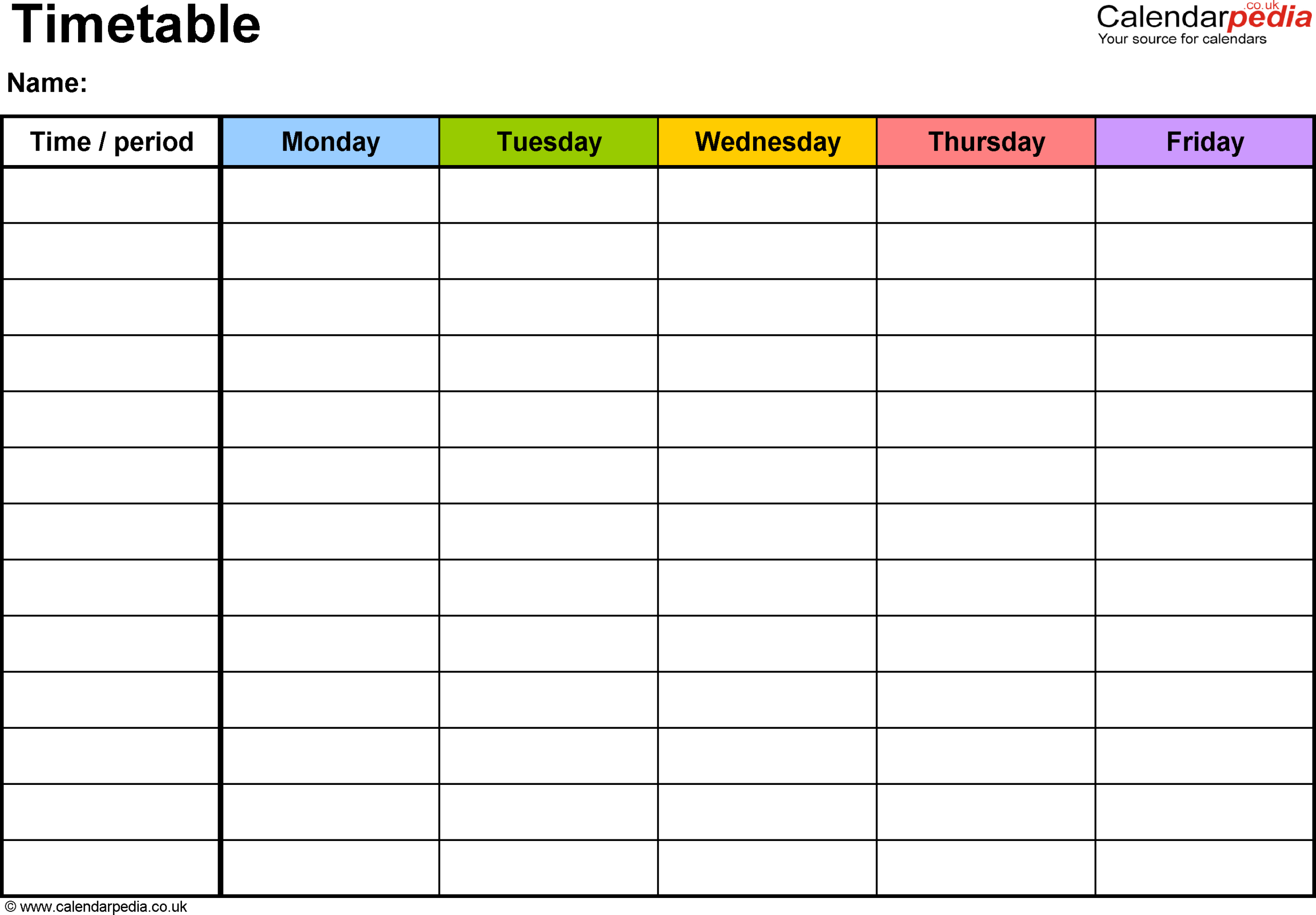 Pdf Timetable Template 2: Landscape Format, A4, 1 Page within One Week Calendar Template Word