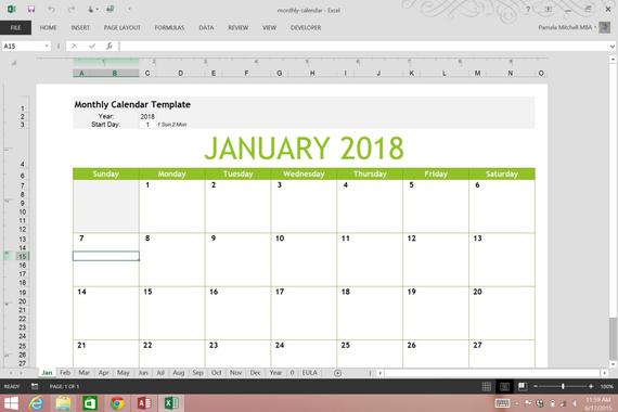 Perpetual Monthly Calendar Excel Spreadsheet Template throughout Perpetual Monthly Calendar