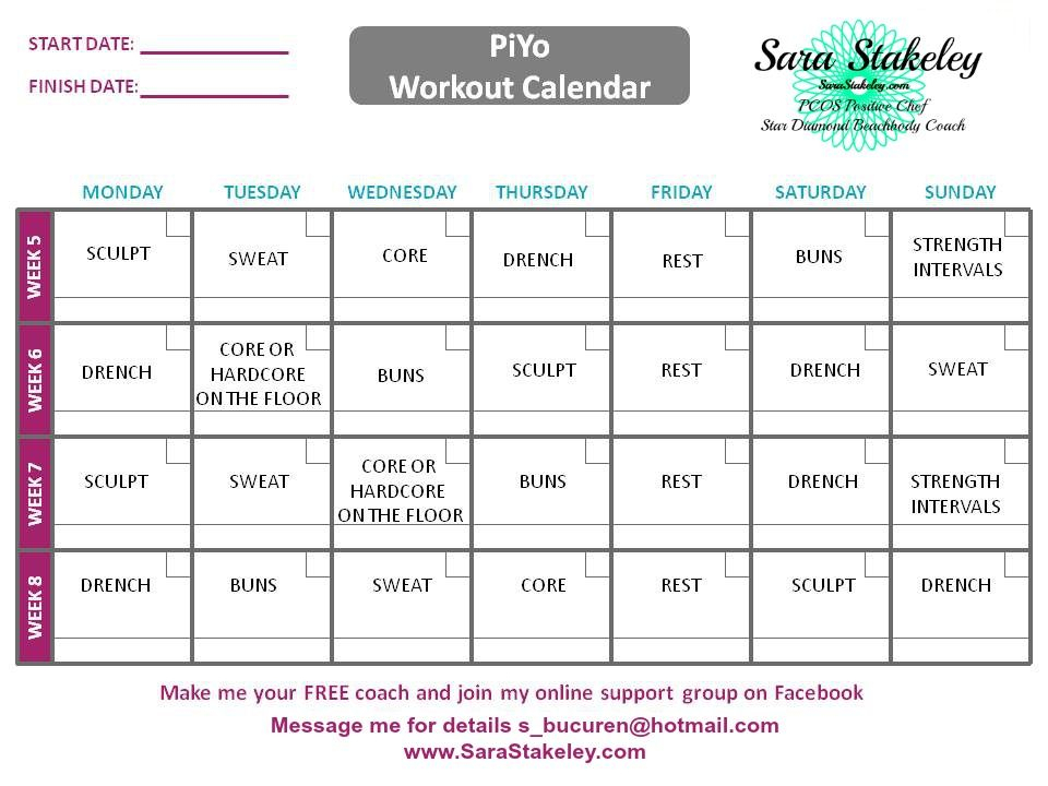 Piyo Printable Schedule Week 5  8 | Piyo Schedule, Piyo for Piyo Calendar Printable