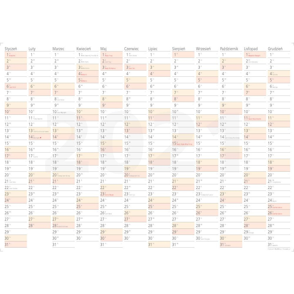Planer Ścienny  Kalendarz 2021, Format 144X102 Cm (B0 throughout Kalendarz Roczny 2021 2021