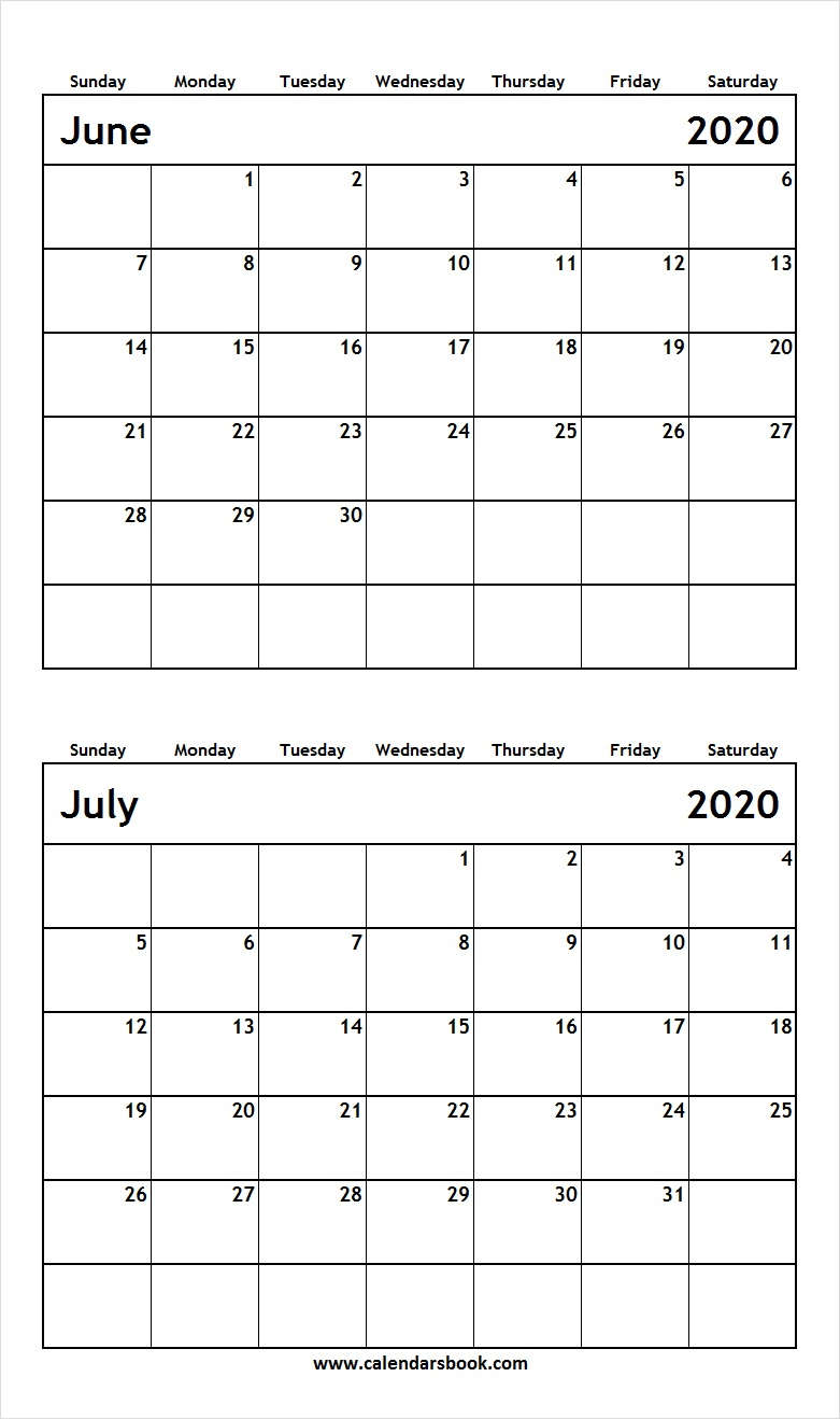 Print Off Monthly Calender For June And July 2020 with Print 2 Month Calendar