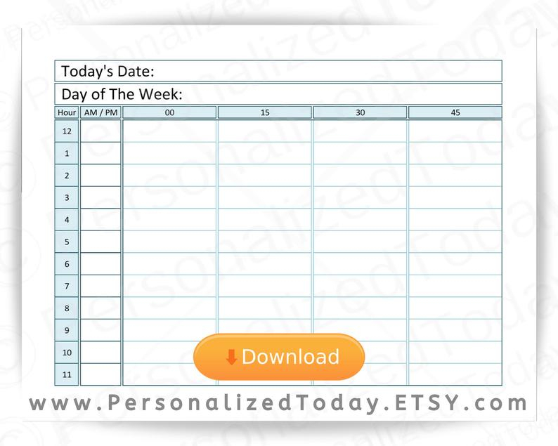 Printable 12 Or 24 Hours Daily Time Planner 15 Minute | Etsy with regard to Daily Calendar With 15 Minute Time Slots