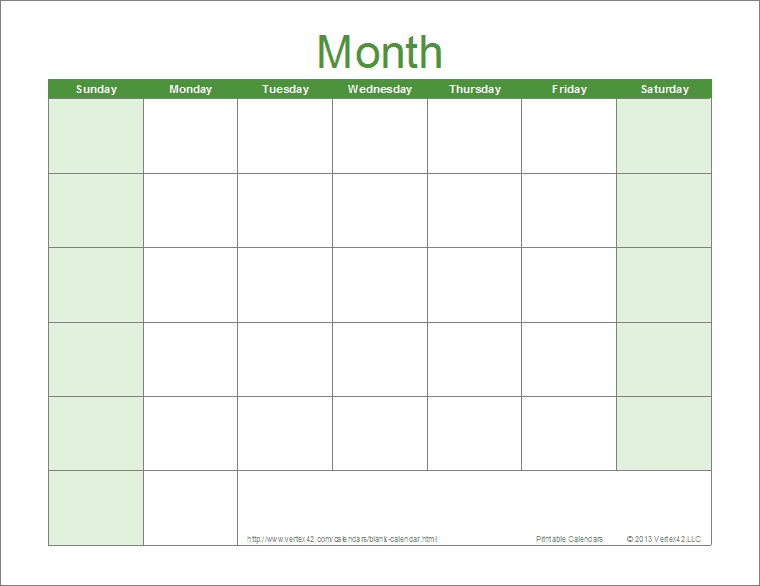 Printable Blank Calendar in Full Page Blank Calendar