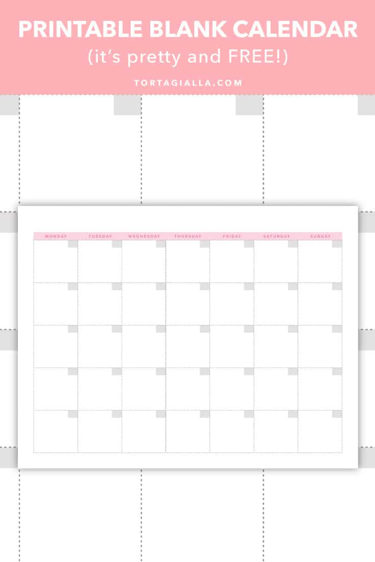 Printable Blank Calendar (It&#039;S Pretty And Free!) | Tortagialla intended for Full Page Blank Calendar