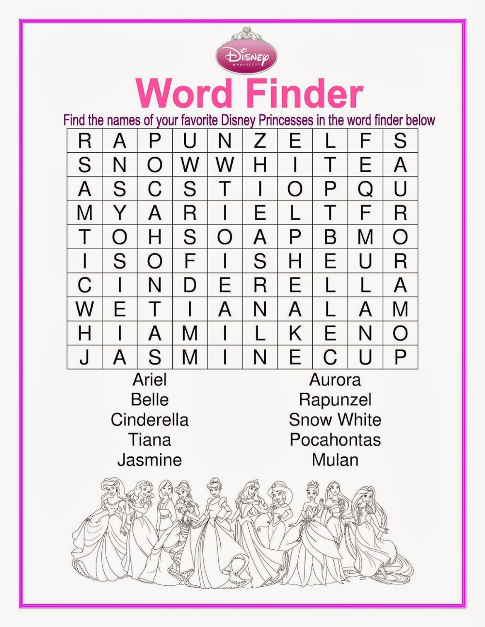 Printable Fun Disney Word Searches | 101 Activity | Disney in Disney Movies Word Search
