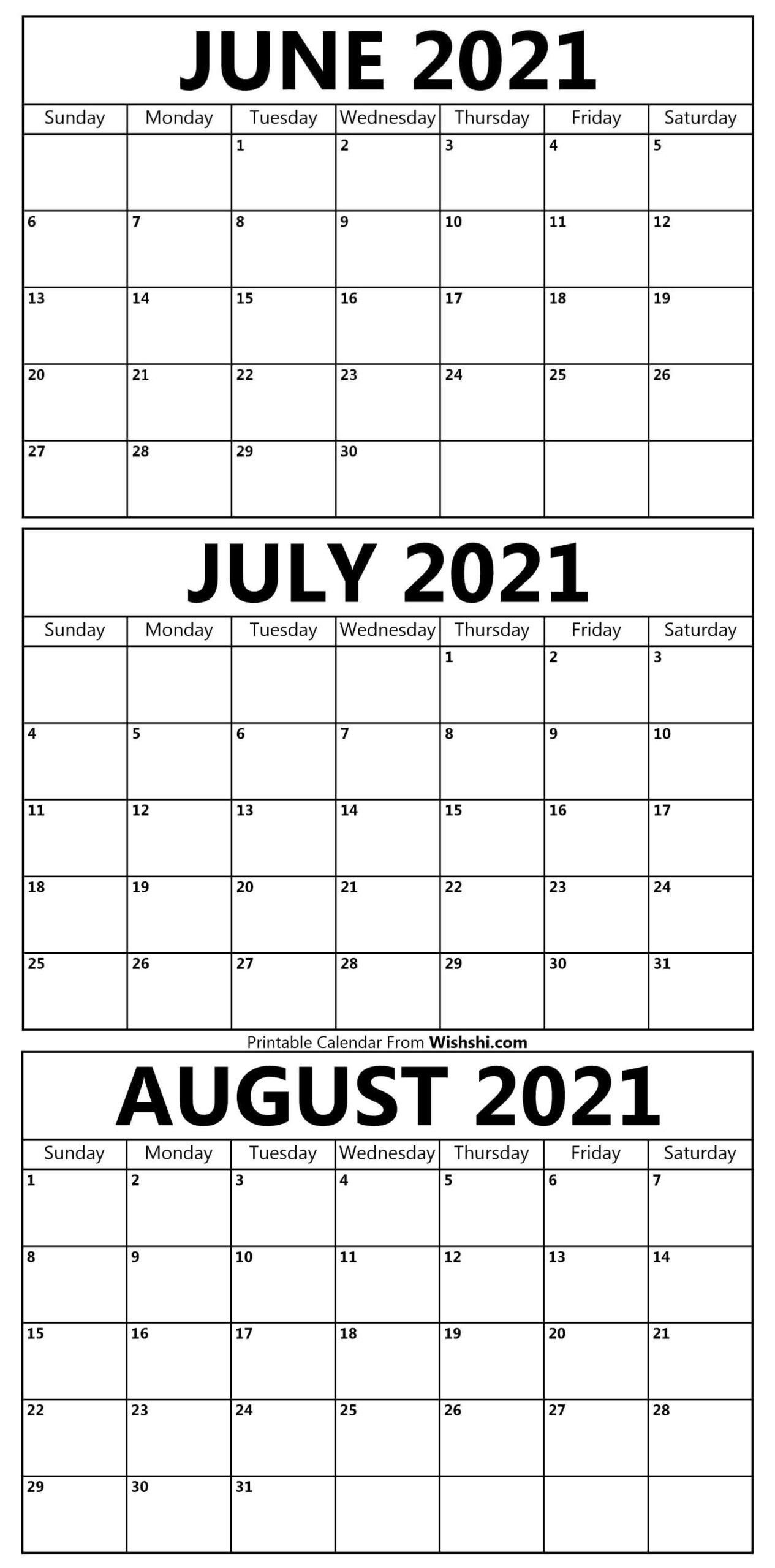 Printable June To August 2021 Calendar  Free Printable inside 3 Month Calendar 2021 Printable Free