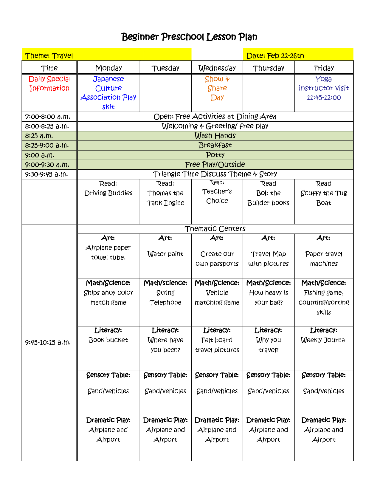 Printable Template Childcare Lesson Plan 2020 | Example pertaining to Lesson Calendar Template