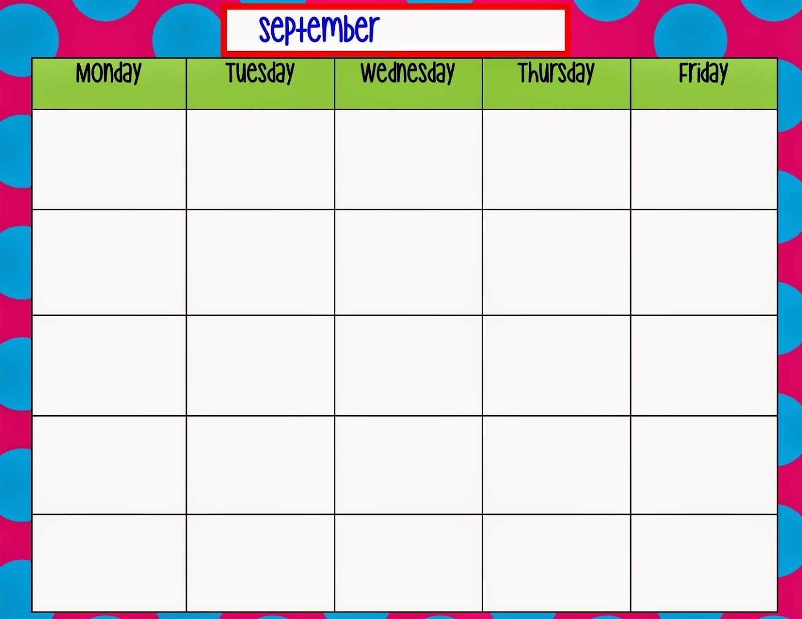 Printable Weekly Calendar Monday Through Friday | Ten Free inside Blank Monday Through Friday Calendar