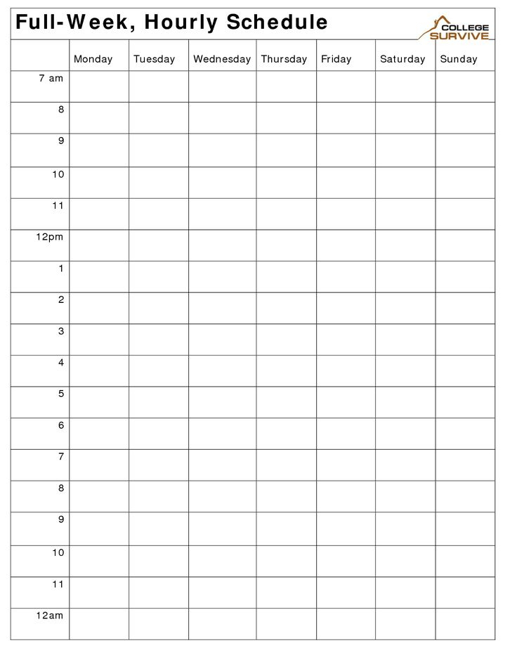 Printable Weekly Hourly Schedule Template … | Weekly inside 12 Week Planner Template