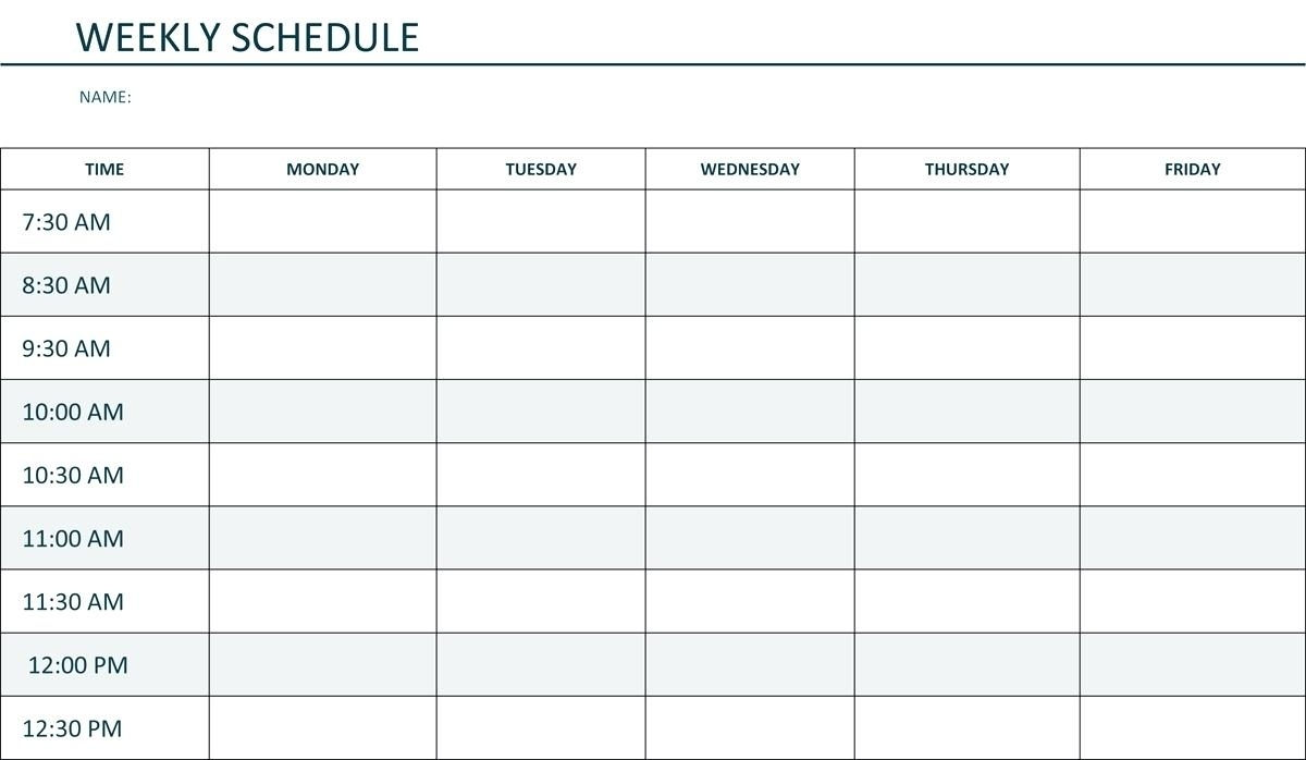 Printable Weekly Schedule Monday Through Friday  Calendar for Blank Monday Through Friday Calendar